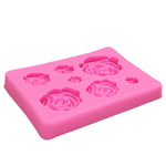 2件套DIY手工皂巧克力翻糖烘焙模具3D玫瑰花蛋糕裝飾矽膠模具，花形（粉色），花形（灰色）
