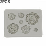 2件套DIY手工皂巧克力翻糖烘焙模具3D玫瑰花蛋糕裝飾矽膠模具，花形（粉色），花形（灰色）