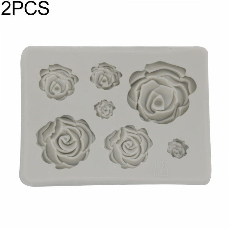 2件套DIY手工皂巧克力翻糖烘焙模具3D玫瑰花蛋糕裝飾矽膠模具，花形（粉色），花形（灰色）