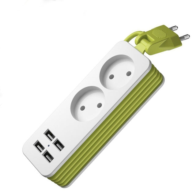 電源排插1/2歐規插頭4個USB埠1200W 250V 1.5米線長壁掛便攜多孔插座，歐規插座