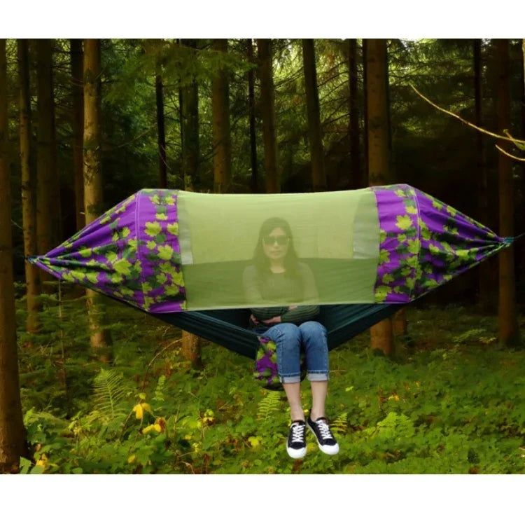 戶外露營防蚊遮陽吊床 降落傘布印花蚊帳吊床，尺寸：270x140cm，270x140cm 楓葉