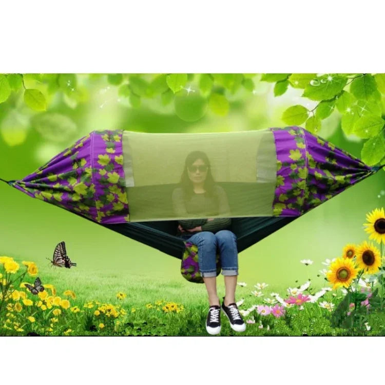 戶外露營防蚊遮陽吊床 降落傘布印花蚊帳吊床，尺寸：270x140cm，270x140cm 楓葉