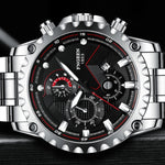 FNGEEN 5055 Men Waterproof Sports Fashion Stainless Steel Watch, Black Steel Black Surface, White Steel Black Surface, White Steel White Surface, Black Leather Black Steel Black Surface, Black Leather White Steel Black Surface                          ...