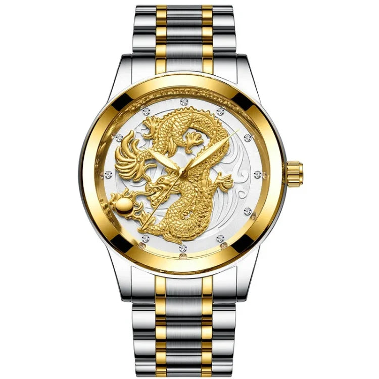FNGEEN S666 防水夜光非機械錶 石英超薄龍鳳圖案情侶錶，全金色金面，全金色黑面，全金色白面，半金色金面，半金色黑面