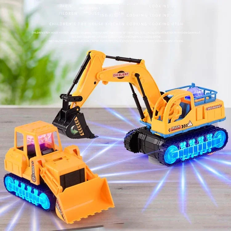 兒童燈光音樂模擬電動挖掘機玩具，款式：工程車輛
