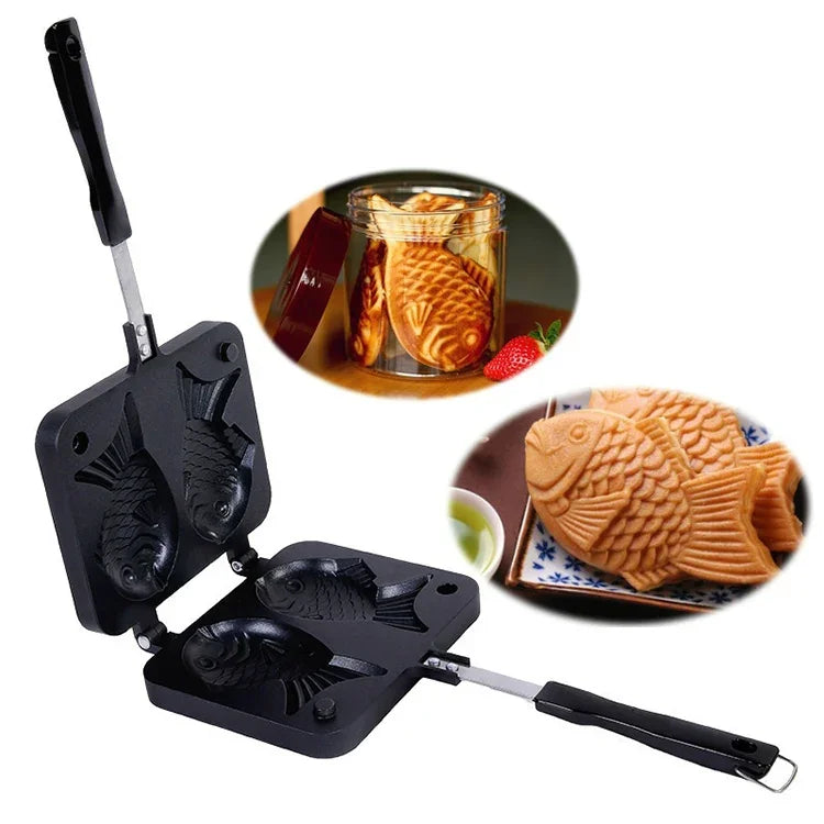 魚形烤盤鬆餅烤盤烘焙鯛魚蛋糕模家用工具，魚形鬆餅烤盤