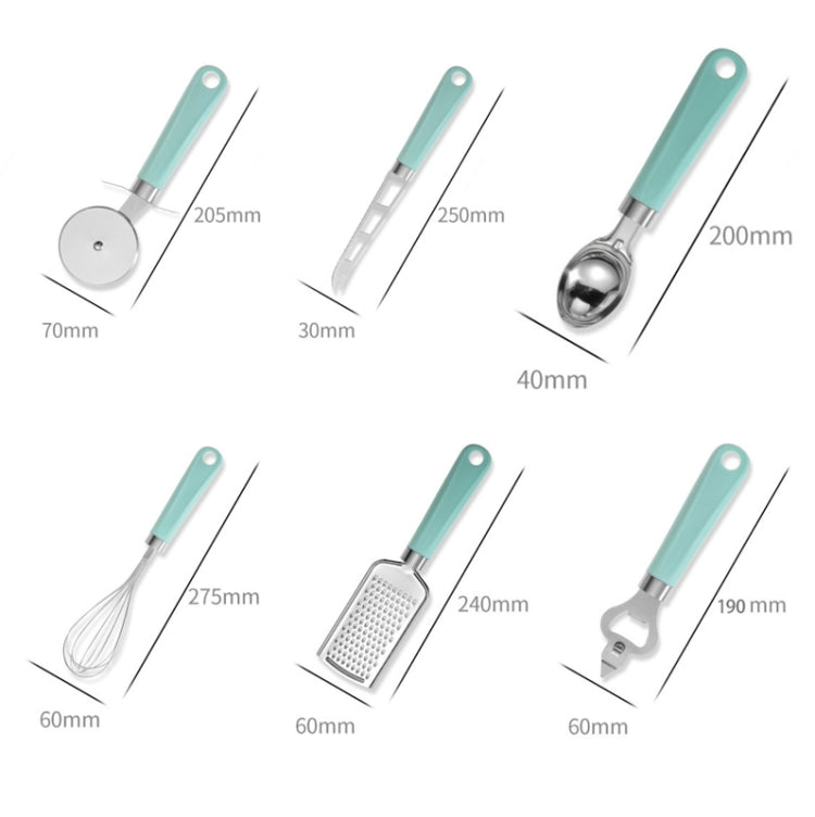 9合1塑料手柄不鏽鋼廚房用具家用小工具套裝，青色，黑色