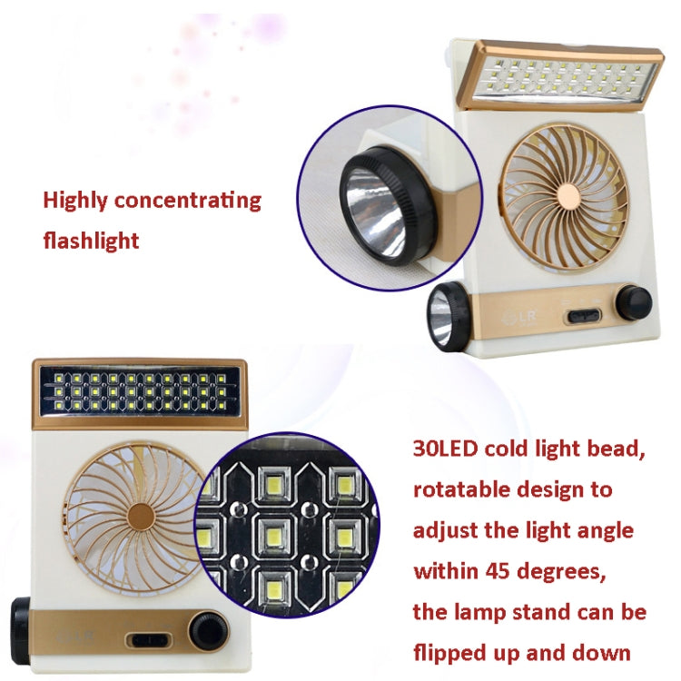四合一太陽能風扇附燈手電筒功能，中國插頭，金色，藍色