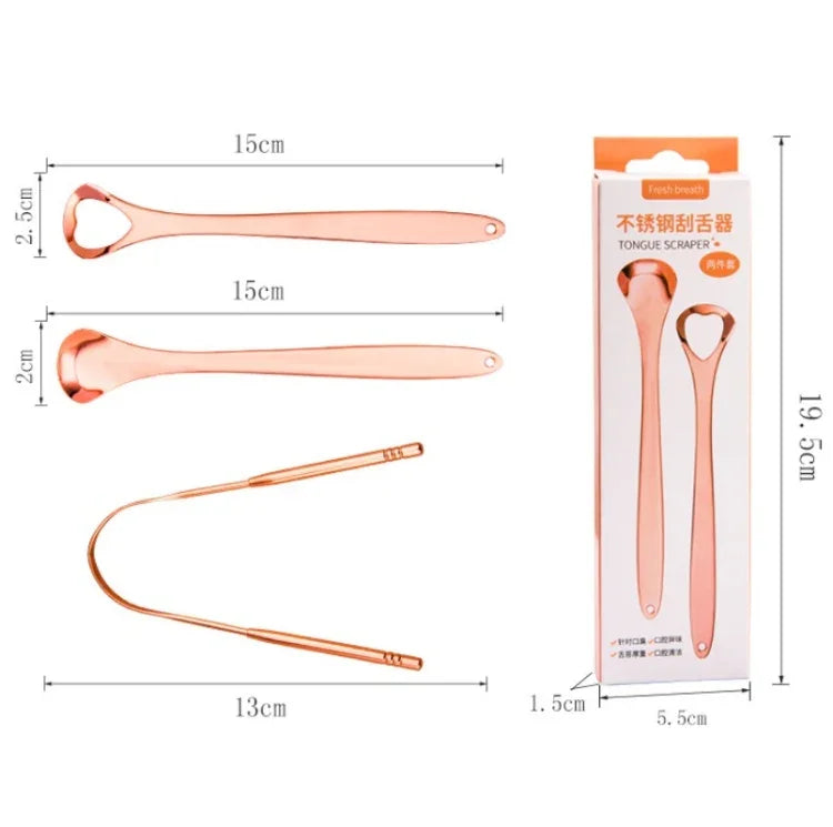 舌苔清潔器口臭不銹鋼清潔刷舌刮器+兩件套（玫瑰金），舌刮器+兩件套（銀色），舌刮器+兩件套（玫瑰金）