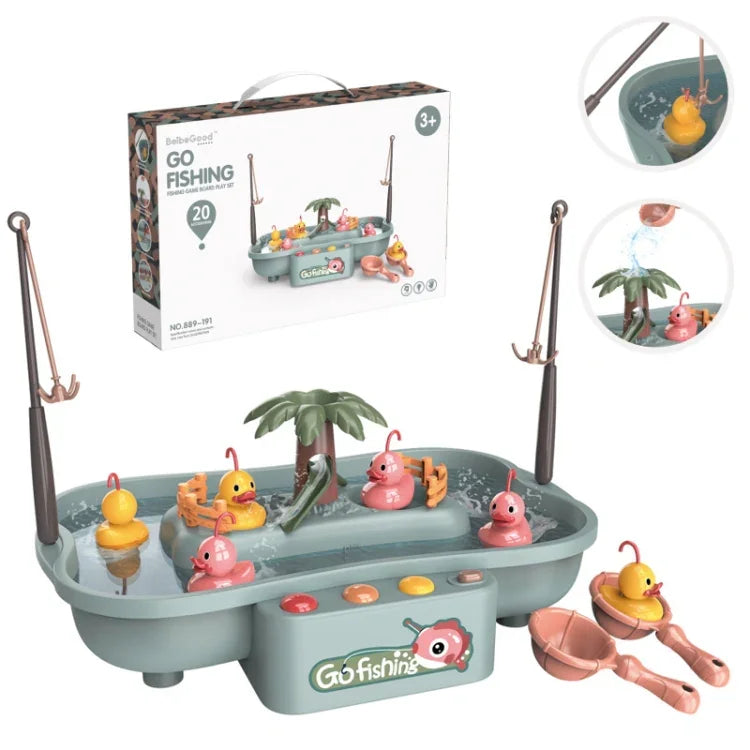 兒童教育遊戲屋電動旋轉釣魚站夏季水上遊戲玩具組，綠色 6 隻鴨，粉紅色 6 隻鴨，綠色 3 魚 3 鴨，粉紅色 3 魚 3 鴨