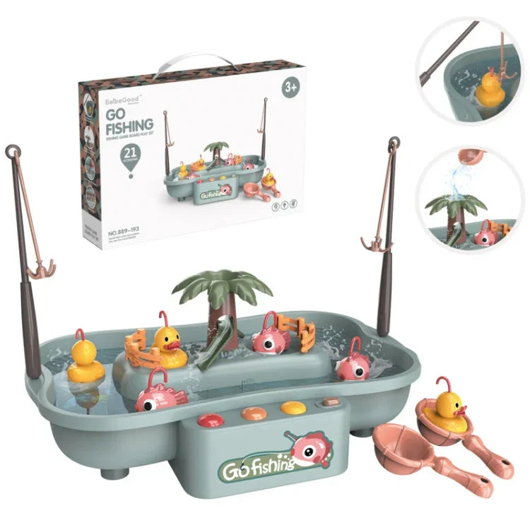 兒童教育遊戲屋電動旋轉釣魚站夏季水上遊戲玩具組，綠色 6 隻鴨，粉紅色 6 隻鴨，綠色 3 魚 3 鴨，粉紅色 3 魚 3 鴨