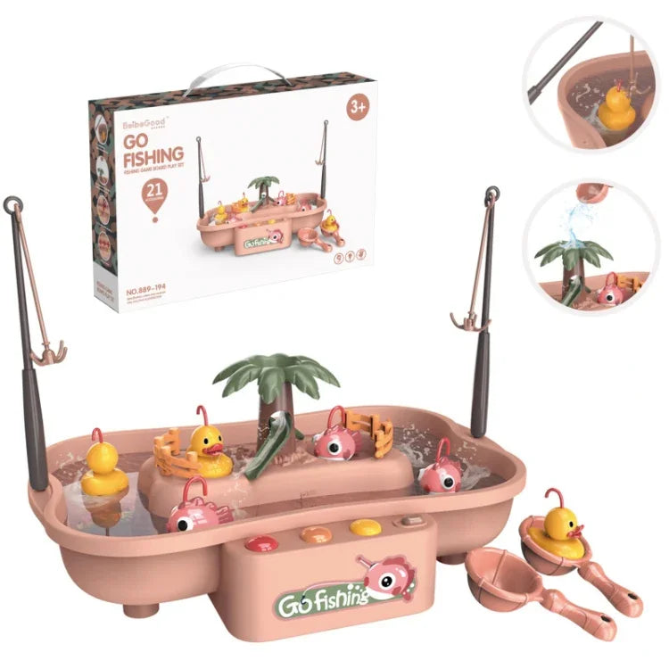兒童教育遊戲屋電動旋轉釣魚站夏季水上遊戲玩具組，綠色 6 隻鴨，粉紅色 6 隻鴨，綠色 3 魚 3 鴨，粉紅色 3 魚 3 鴨