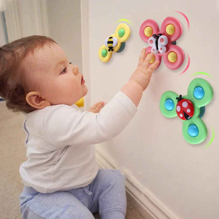 3 In 1 Fingertip Spinner Baby Rattle Three-Color Insect Sucker Turn And Turn Fun Baby Bath Toy, Fingertip Spinner