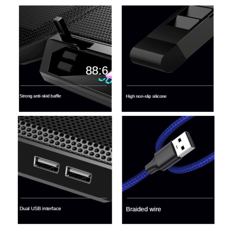 COOLCOLD RGB 筆記本散熱器六風扇可調筆記本冷卻底座，5V速度彩色版，5V觸控12交響版