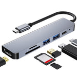 6 合 1 USB-C / Type-C 轉 4K HDMI + SD / TF 卡槽 + PD USB-C / Type-C 充電 + 2 個 USB 3.0 埠多功能集線器擴充基座，6 合 1
