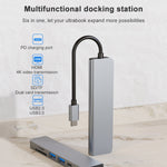 6 合 1 USB-C / Type-C 轉 4K HDMI + SD / TF 卡槽 + PD USB-C / Type-C 充電 + 2 個 USB 3.0 埠多功能集線器擴充基座，6 合 1