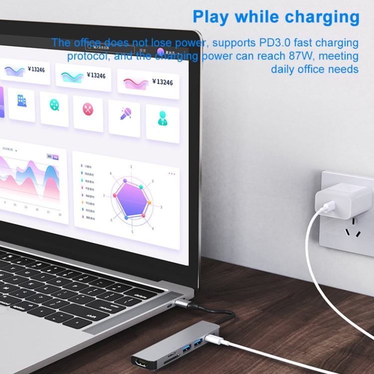 6 合 1 USB-C / Type-C 轉 4K HDMI + SD / TF 卡槽 + PD USB-C / Type-C 充電 + 2 個 USB 3.0 埠多功能集線器擴充基座，6 合 1