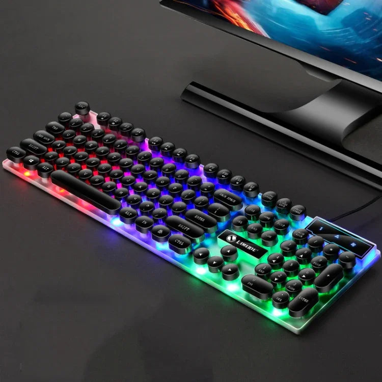 LIMEIDE GTX300 104鍵復古圓形鍵帽 USB 有線滑鼠鍵盤，線長：1.4m，朋克單鍵盤白色，朋克單鍵盤黑色，朋克套裝白色，朋克套裝黑色