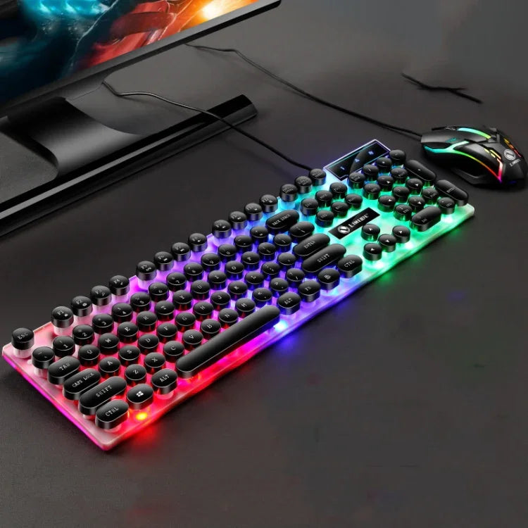 LIMEIDE GTX300 104鍵復古圓形鍵帽 USB 有線滑鼠鍵盤，線長：1.4m，朋克單鍵盤白色，朋克單鍵盤黑色，朋克套裝白色，朋克套裝黑色