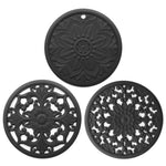 3合1空心花形矽膠隔熱墊防燙鍋碗墊套裝，黑色，黃色，藍色，綠色，紫色，灰色