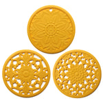 3合1空心花形矽膠隔熱墊防燙鍋碗墊套裝，黑色，黃色，藍色，綠色，紫色，灰色