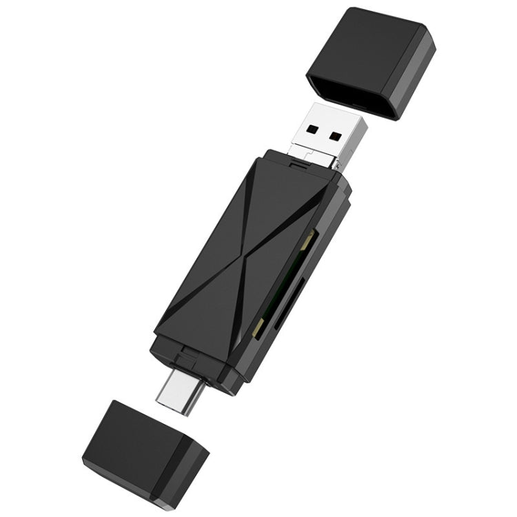 YH-109 SD/TF/Type-C/Micro USB/USB 電腦手機 OTG 讀卡機，白色，黑色
