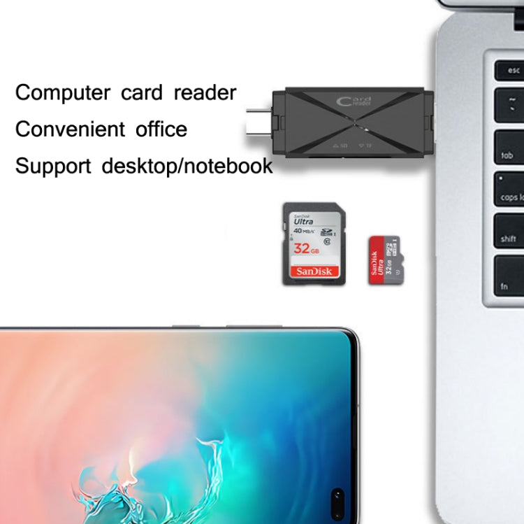 YH-109 SD/TF/Type-C/Micro USB/USB 電腦手機 OTG 讀卡機，白色，黑色