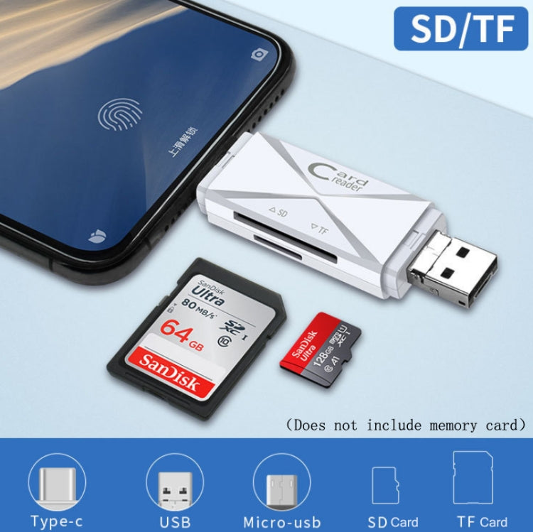 YH-109 SD/TF/Type-C/Micro USB/USB 電腦手機 OTG 讀卡機，白色，黑色