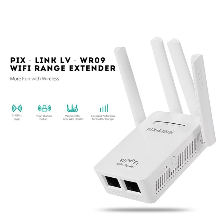 PIX-LINK LV-WR09 300Mbps WiFi 範圍擴展器中繼器迷你路由器，美規插頭，歐規插頭，英規插頭，澳規插頭