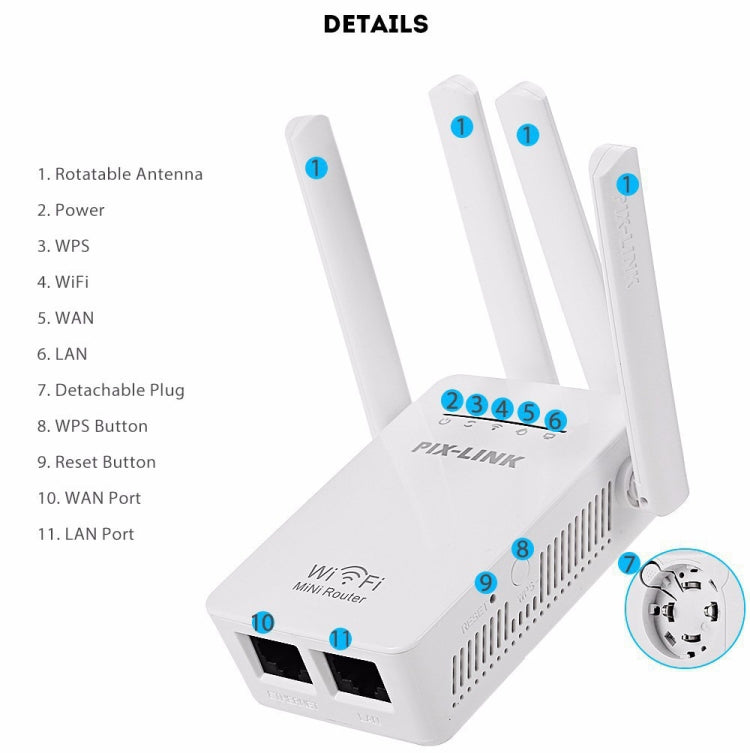 PIX-LINK LV-WR09 300Mbps WiFi 範圍擴展器中繼器迷你路由器，美規插頭，歐規插頭，英規插頭，澳規插頭