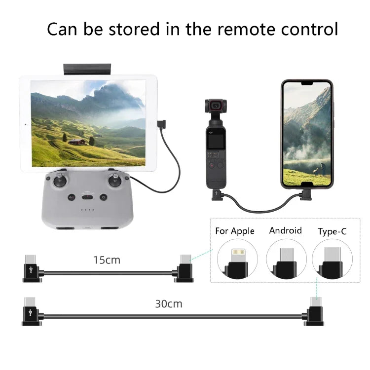 Sunnylife TY-X9304 適用於 DJI Mavic Air 2S / DJI FPV 飛行眼鏡 V2 / Mavic Mini2 / Osmo Pocket 2 手機平板連接線，15cm Type-C 轉 8 Pin 線，15cm Type-C 轉 Micro USB 線，15cm Type-C 轉 Type-C 線，30cm Type-C 轉 8 Pin 線