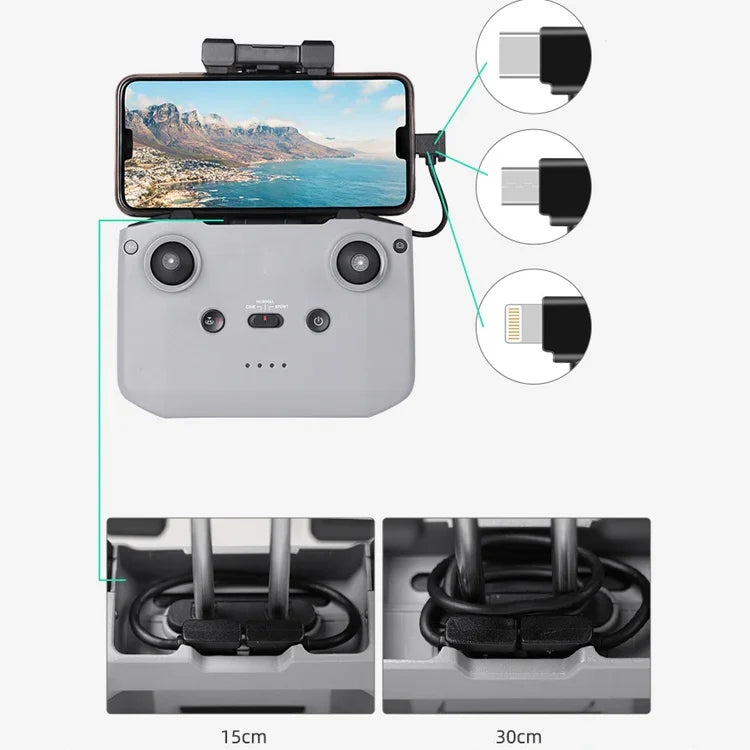 Sunnylife TY-X9304 適用於 DJI Mavic Air 2S / DJI FPV 飛行眼鏡 V2 / Mavic Mini2 / Osmo Pocket 2 手機平板連接線，15cm Type-C 轉 8 Pin 線，15cm Type-C 轉 Micro USB 線，15cm Type-C 轉 Type-C 線，30cm Type-C 轉 8 Pin 線