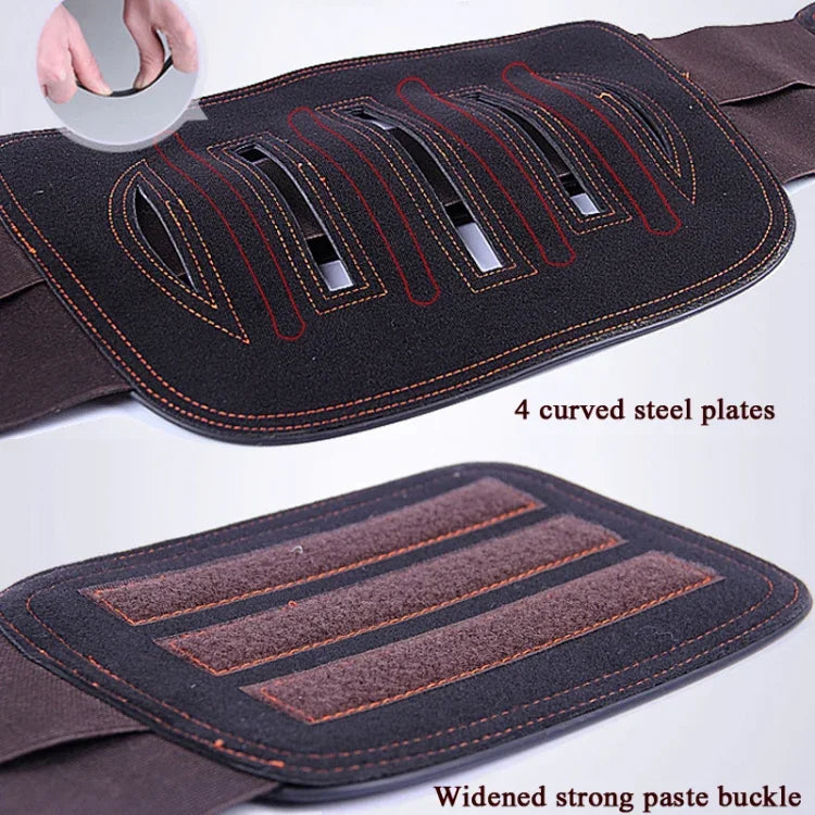 鋼板支撐固定皮革保護腰帶 腰椎矯形器，尺寸：S (64-70 cm)，M (74-84 cm)，L (86-94 cm)，XL (98-106 cm)，XXL (106-120 cm)