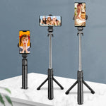 無藍牙黑色XT02 360度旋轉多功能伸縮手機自拍桿拍攝直播電視劇三腳架，藍牙黑色，藍牙白色，2個無藍牙黑色，2個無藍牙白色