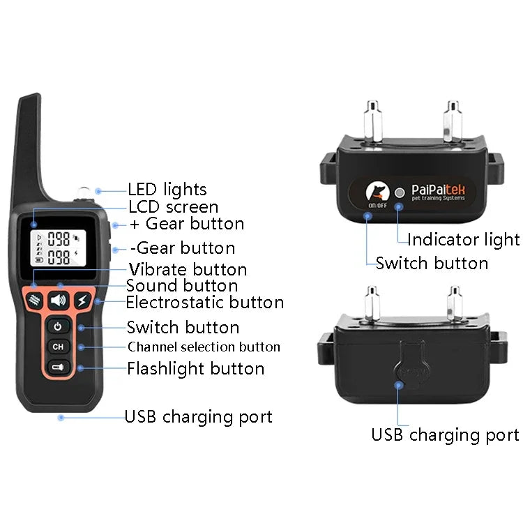PaiPaitek PD529-3 遙控狗訓練裝置 聲控止吠電子項圈 狗訓練裝置，PD529-3