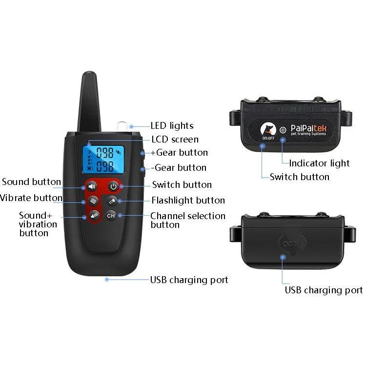 PaiPaitek PD526V-2 1合2 100速聲音震動遙控訓練狗裝置 防吠裝置 電子遙控項圈，PD526V-2