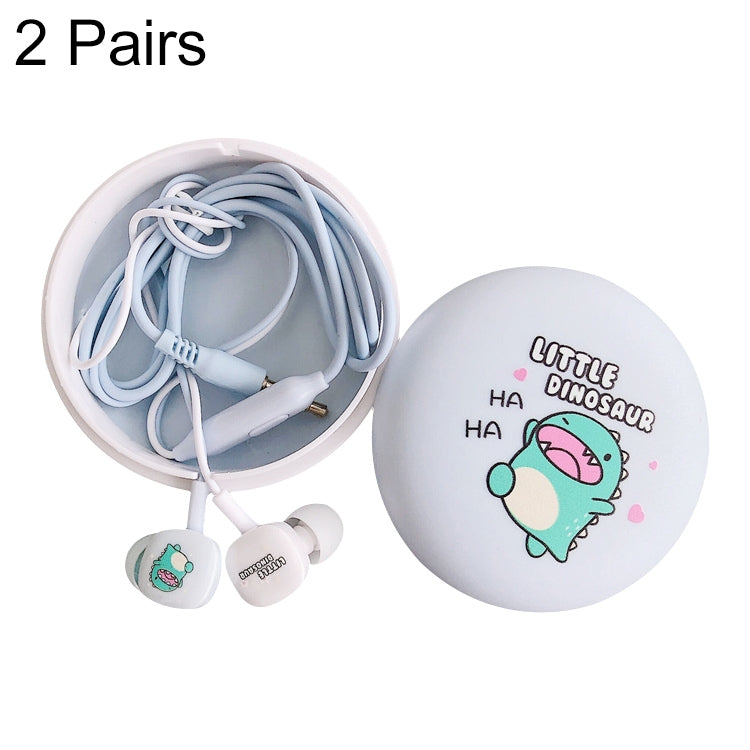 2對卡通圖案重低音入耳式耳機 通用有線耳機帶麥克風，白色，粉色，黑色，淺藍色