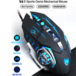 T-WOLF V6 USB 介面 6鍵 3200 DPI 有線滑鼠遊戲機械巨集編程 7色發光遊戲滑鼠，線長：1.5m，巨集定義音效版黑銀，巨集定義音效版鐵灰