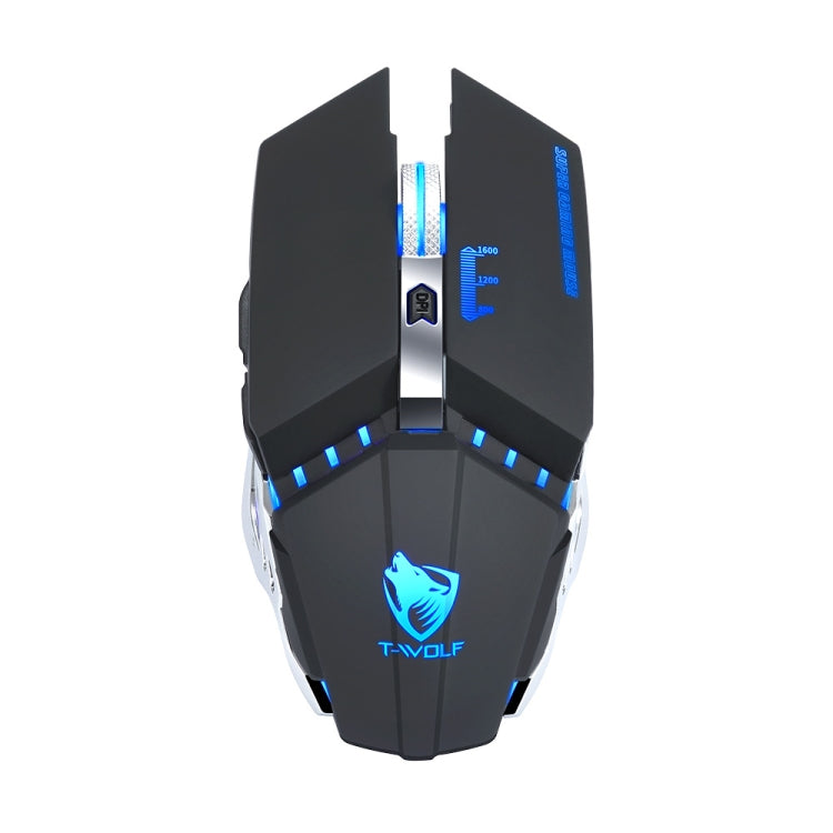 T-WOLF Q15 6鍵 1600 DPI 無線可充電靜音辦公遊戲滑鼠，帶7色呼吸燈，科技黑，星空黑，珍珠白