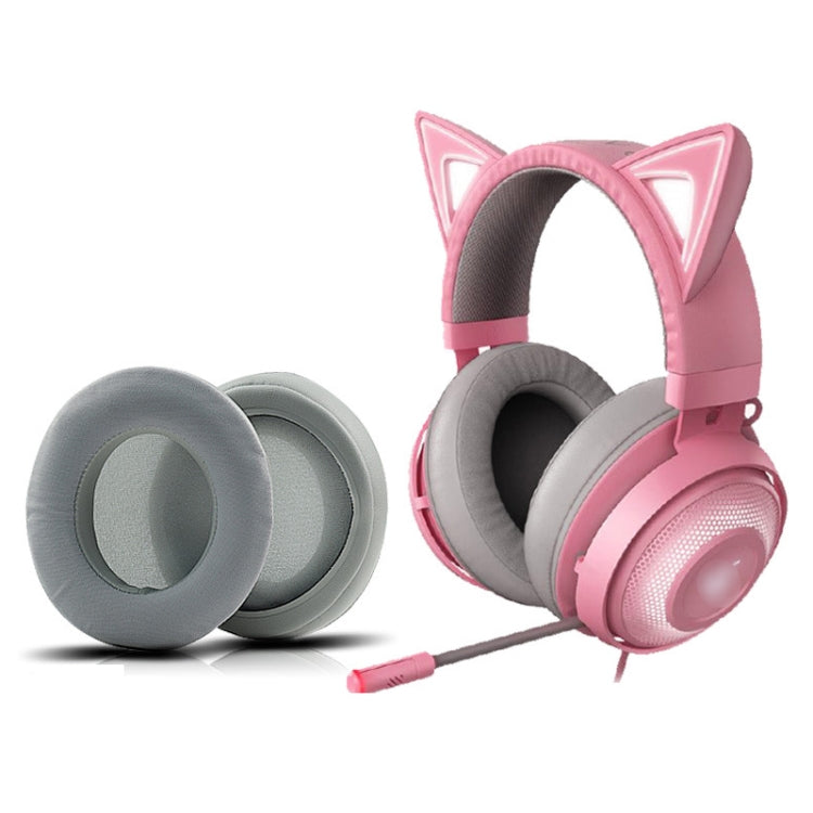 2 件裝冰感凝膠耳罩海綿套，適用 Razer Meng Cat 粉晶版 北海巨獸 V2 RGB 交響耳機，黑色，灰色