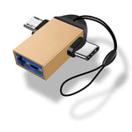 10 件組 LI-09 USB 3.0 母頭轉 USB-C / Type-C + Micro USB 公頭多功能 OTG 轉接器附掛繩，黑色、金色、銀色、玫瑰金