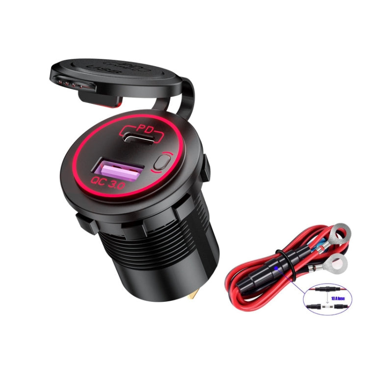 Car Motorcycle Ship Modified USB Charger Waterproof PD + QC3.0 Fast Charge, Blue Light With Terminal, Red Light With Terminal, Green Light With Terminal, Blue Light With 60cm Line, Red Light With 60cm Line, Green Light With 60cm Line