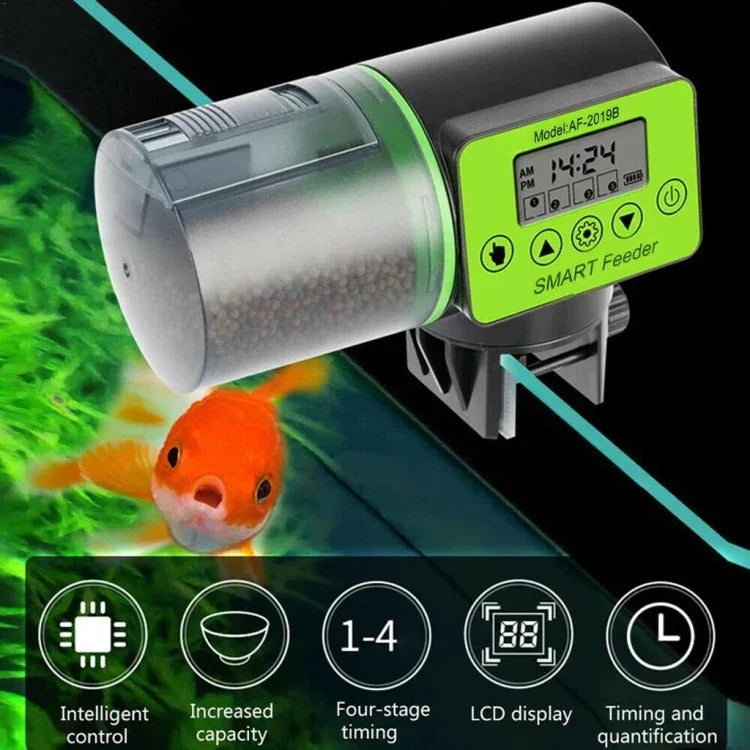 AquaBlue魚缸智能定時自動餵食器水族箱金魚餵食器大容量魚食器，型號：AF-2019B英文版