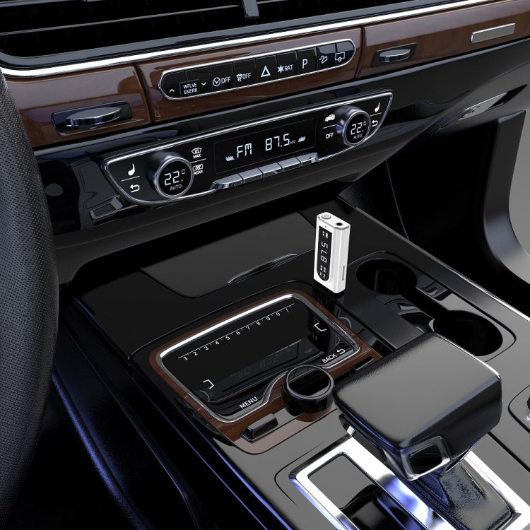 USB 車用藍牙 5.0 轉接器接收器 FM + AUX 音頻雙輸出立體聲發射器，K9 白色