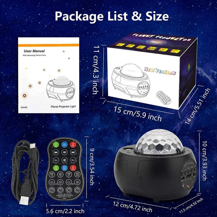 DQ-M3 LED Rotating Starry Sky Light Bluetooth Music Planets Ocean Projector Support TF Card,Style:, USB + Bluetooth, Battery + Bluetooth