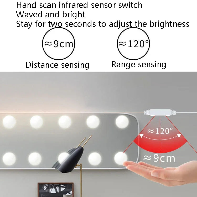 LED Makeup Mirror Light Beauty Fill Light Hand Sweep Sensor Mirror Front Light, 2 Bulbs, 6 Bulbs, 10 Bulbs, 14 Bulbs