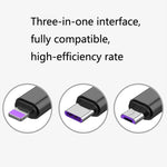 2 件裝 ZZ034 USB 轉 8 針 + USB-C / Type-C + Micro USB 三合一快充線，款式：5A 超快-黑色，迷你-銀色，迷你-紅色，迷你-藍色，迷你-黑色
