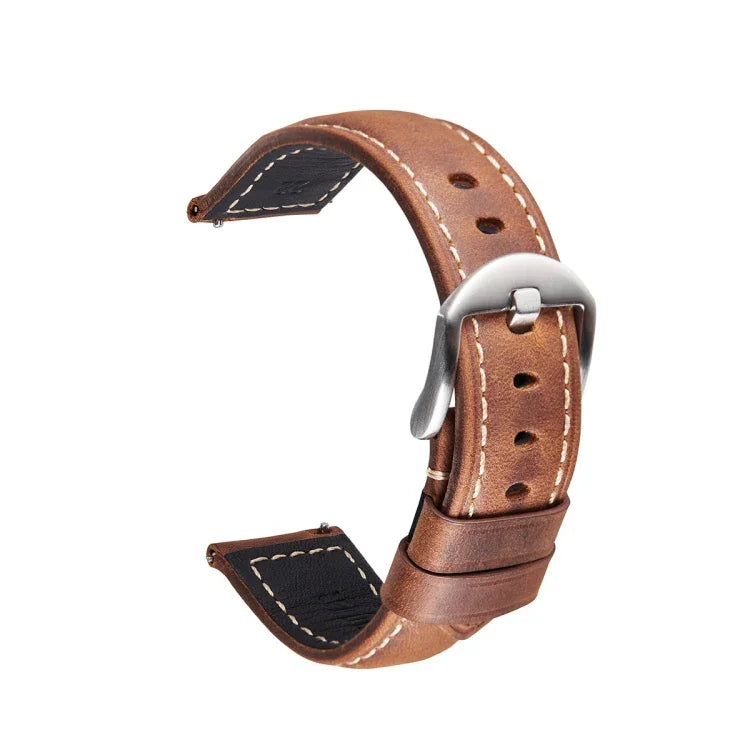 智慧快速釋放錶帶瘋馬皮復古錶帶，適用於 Samsung Huawei，尺寸：20mm（深棕黑扣）、20mm（深棕銀扣）、20mm（淺棕黑扣）、20mm（淺棕銀扣）、20mm（黑色黑扣）...