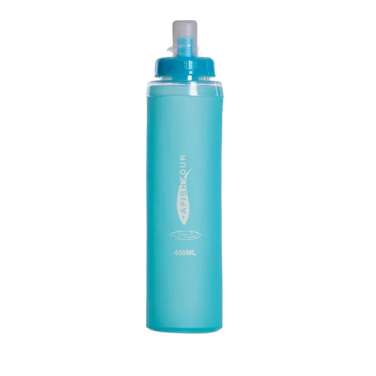 AFISHTOUR TPU 戶外運動軟水袋馬拉松水瓶折疊水袋，容量：400ml（藍色），400ml（透明），300ml（藍色），300ml（透明）