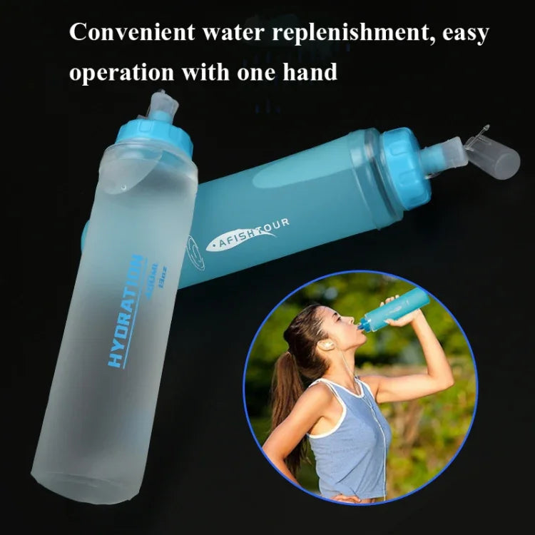 AFISHTOUR TPU 戶外運動軟水袋馬拉松水瓶折疊水袋，容量：400ml（藍色），400ml（透明），300ml（藍色），300ml（透明）